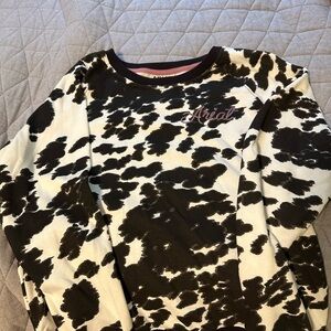 Ariat Real Brown Cow Print Hide Crew Sweatshirt Size M Cowgirl Rodeo Country‎